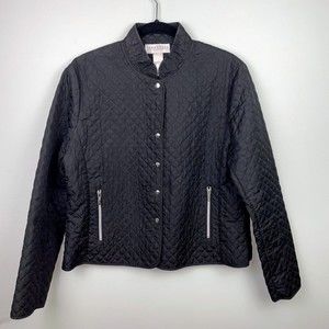 Versailles Black Quilted Lightweight Fall Jacket Silver Snap Up Petite Large PL